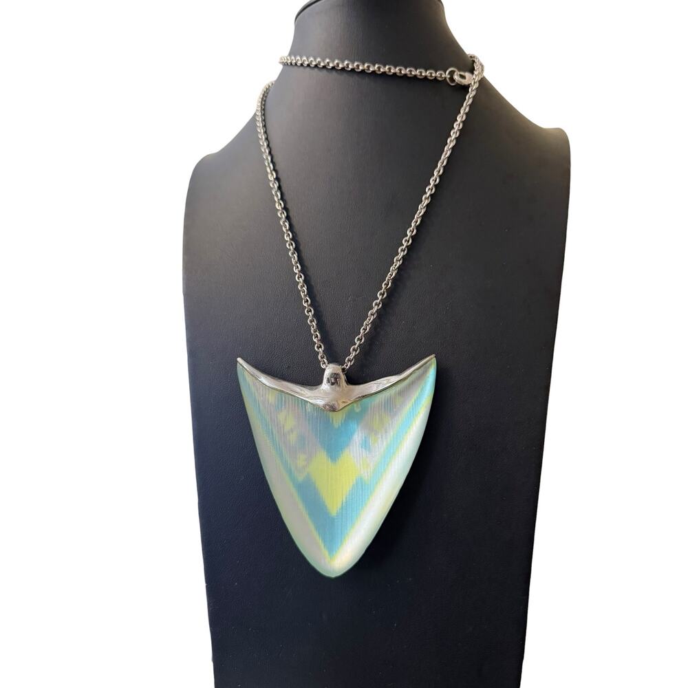 Alexis Bittar Lucite Pendant Necklace Iridescent Triangle Statement Y2K